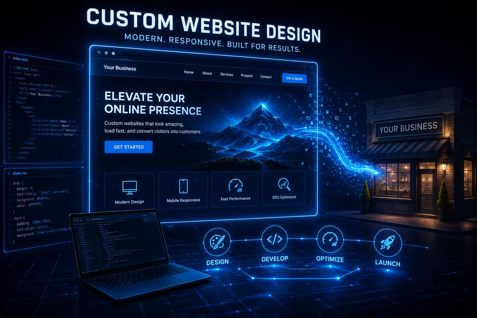 Custom website design services for small businesses in Knox Indiana featuring responsive development, modern UI, and high-performance websites.